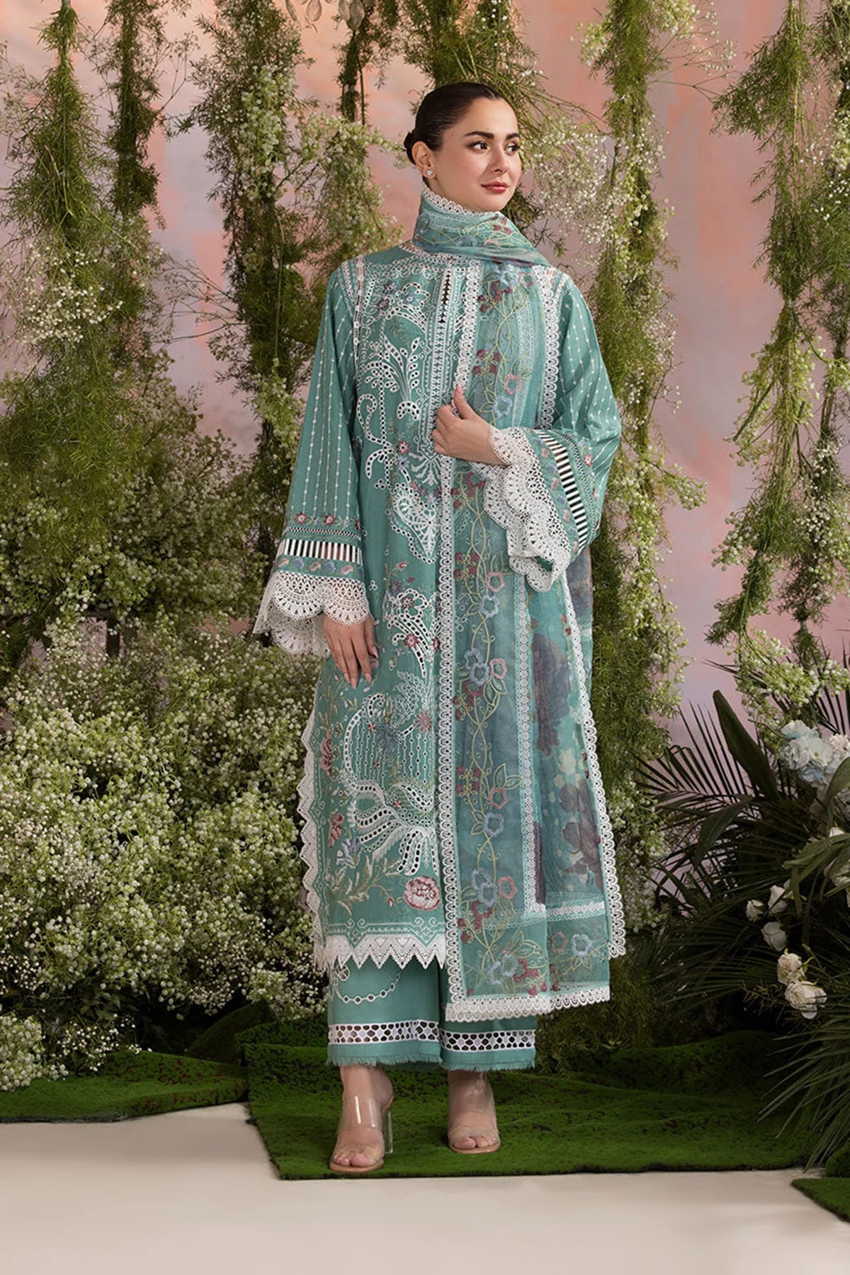 Sobia Nazir - Unstitched 3PC Lawn Embroidered Shirt with Chiffon Dupatta- SNW-1177