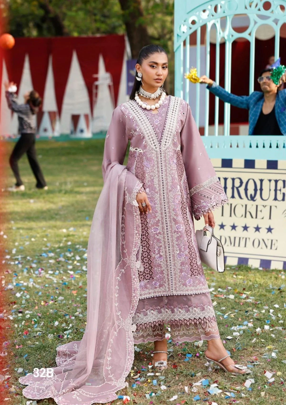 BIN ILYAS - Unstitched 3PC Lawn Embroidered Shirt with Slub Net Dupatta- SNW-1179