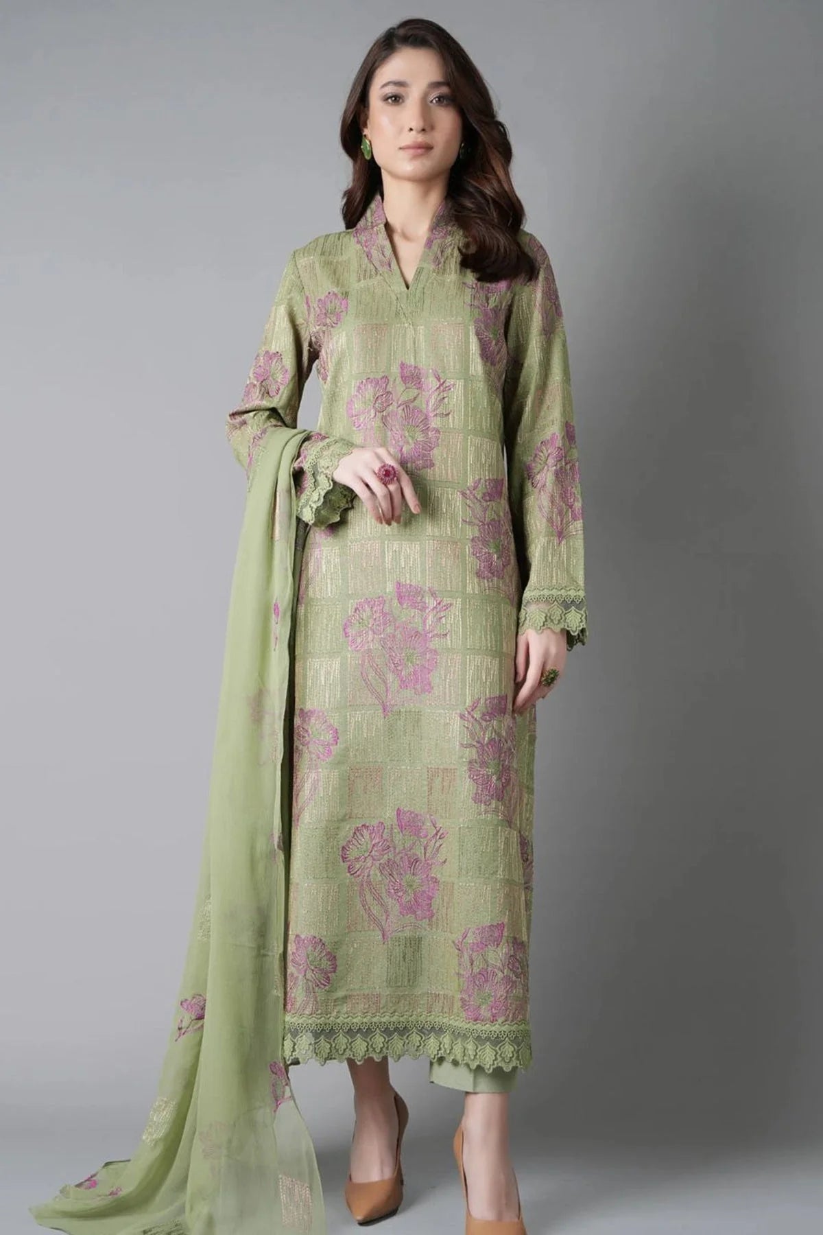 Bareeze- Unstitched 3PC Luxury Lawn Embroidered Suit - SNW-5116