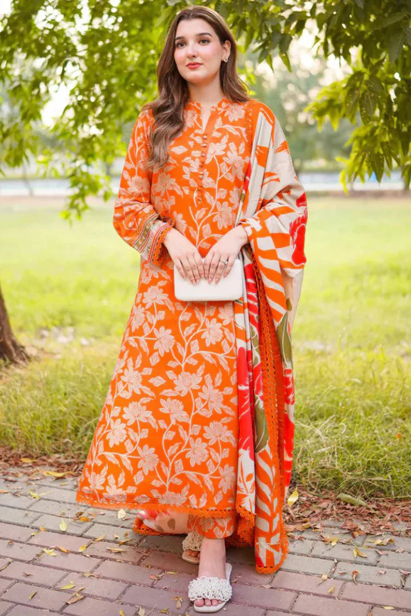ANEELAS - 3PC PRINTED SHIRT WITH PATCHES AND CHIFFON DUPATA AND TROUSER - SNW-4102