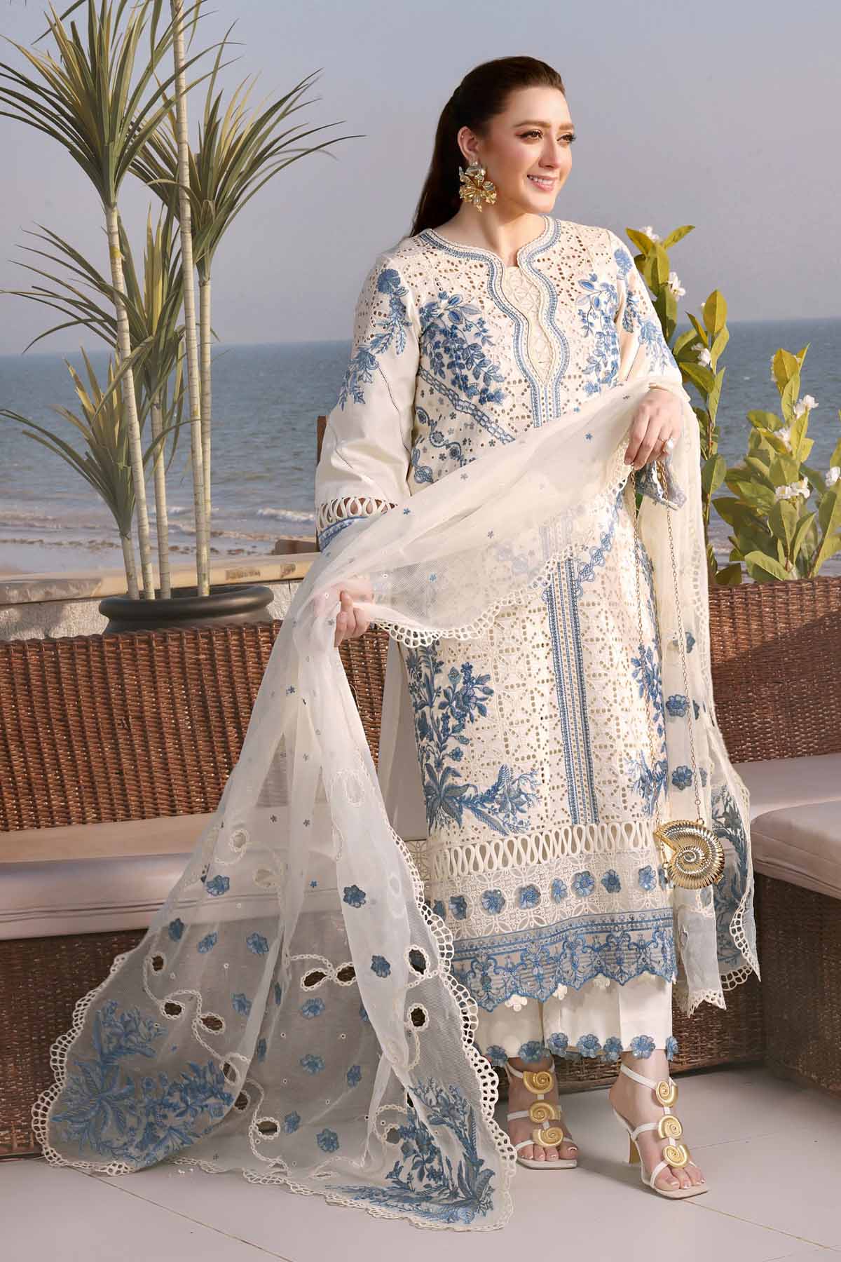 Aneelas - Unstitched 3PC Luxury Dhanak Embroidered Suit - SNW-7150