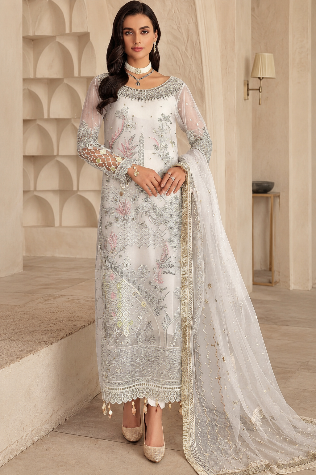 Emaan Adeel - 2PC Unstitched Luxury Bareeza Net Suit - SNW-937