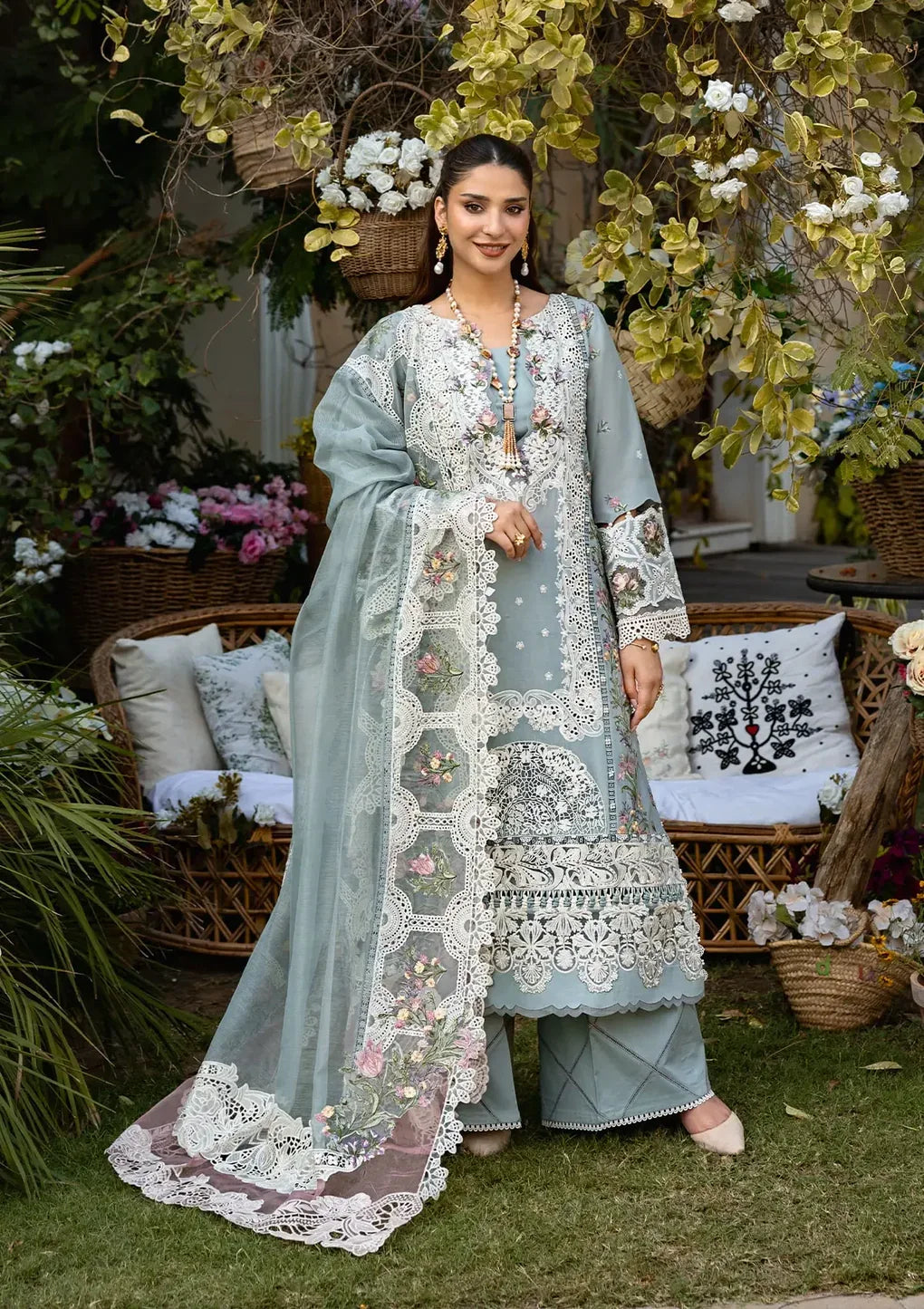 ELAF - Unstitched  3PC Luxury Dhanak Embroidered Suit - USME-018099