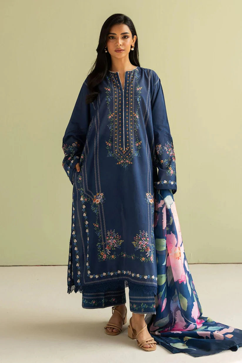 ZARA SHAHJAHAN - Unstitched 3PC Luxury Lawn Embroidered Suit - SNW - 5104