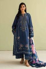 ZARA SHAHJAHAN - Unstitched 3PC Luxury Lawn Embroidered Suit - SNW - 5104