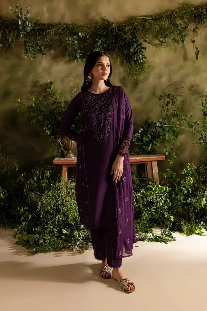 BATIK  - 3PC Unstitched Luxury Dhanak Embroidered Suit - SNW-7168