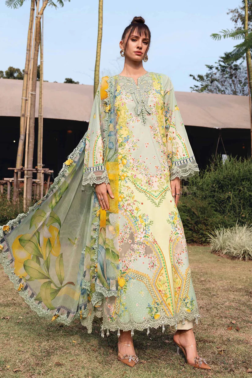 MARIA.B.- 3PC PRINTED SHIRT WITH PATCHES AND CHIFFON DUPATA AND TROUSER - SNW-4108