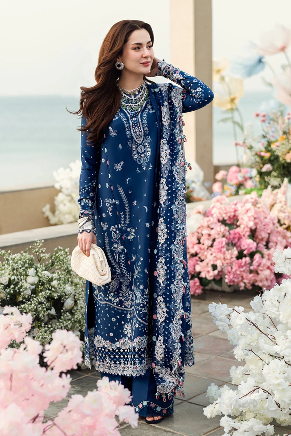 QALAMKAR - Unstitched 3PC Lawn Embroidered Suit - SNW-1125