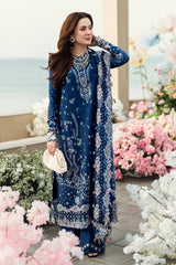 QALAMKAR - Unstitched 3PC Lawn Embroidered Suit - SNW-1125