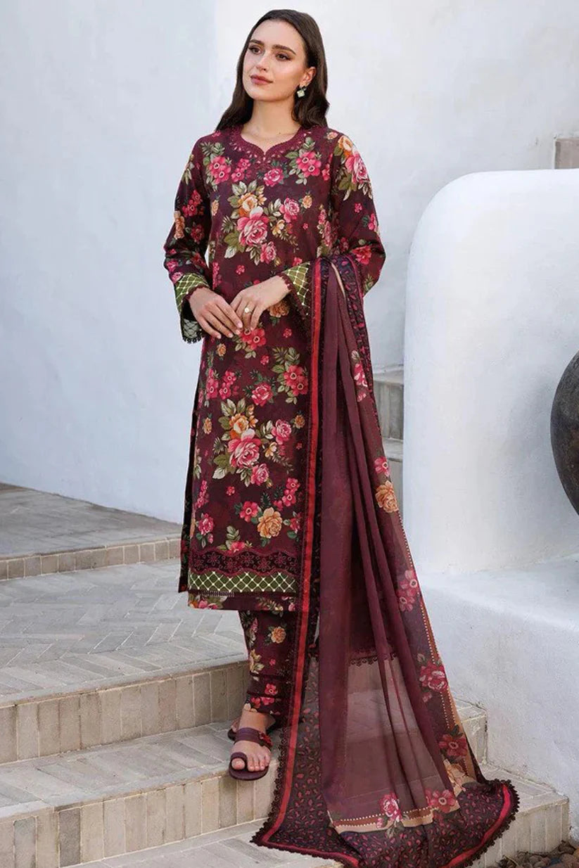 FARASHA - 3PC PRINTED SHIRT WITH PATCHES AND CHIFFON DUPATA AND TROUSER - SNW-4101