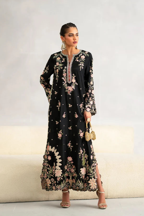 Ethnc Silk Black Kaftan Style 2PC Article - SNW-9101