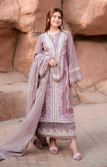 BIN ILYAS - Unstitched 3PC Lawn Embroidered Shirt with Slub Net Dupatta- SNW-1179
