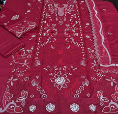 Aneelas - Unstitched 3PC Luxury Dhanak Embroidered Suit - SNW-7155