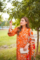 ANEELAS - 3PC PRINTED SHIRT WITH PATCHES AND CHIFFON DUPATA AND TROUSER - SNW-4102