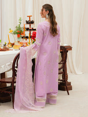 MAHNUR - Unstitched 3PC Luxury Lawn Embroidered Suit - SNW - 1138