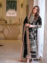 Aneelas - Unstitched 3PC Luxury Velvet Embroidered Suit - SNW-7147