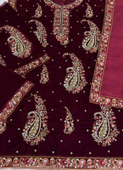 Ethnc  - Unstitched 3PC Luxury Velvet Embroidered Suit - SNW-7128