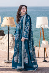 Qalamkar - Unstitched  3PC Luxury Lawn Embroidered Suit - SNW-1124