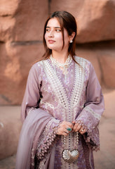 BIN ILYAS - Unstitched 3PC Lawn Embroidered Shirt with Slub Net Dupatta- SNW-1179