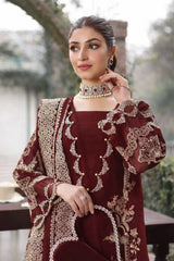 KAHF- Unstitched 3PC Luxury Dhanak Embroidered Suit - SNW-7163