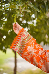 ANEELAS - 3PC PRINTED SHIRT WITH PATCHES AND CHIFFON DUPATA AND TROUSER - SNW-4102