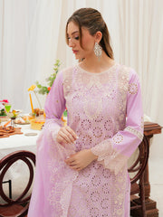 MAHNUR - Unstitched 3PC Luxury Lawn Embroidered Suit - SNW - 1138