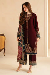 Jazmin- Unstitched 3PC Luxury Velvet Embroidered Suit - SNW-7149