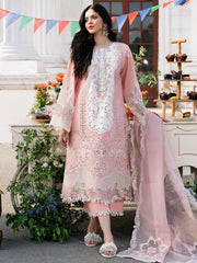 BIN ILYAS - Unstitched  3PC Luxury Lawn Embroidered Suit - SNW - 1143