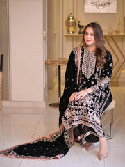 Aneelas - Unstitched 3PC Luxury Velvet Embroidered Suit - SNW-7147