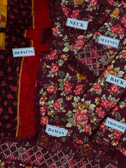 FARASHA - 3PC PRINTED SHIRT WITH PATCHES AND CHIFFON DUPATA AND TROUSER - SNW-4101