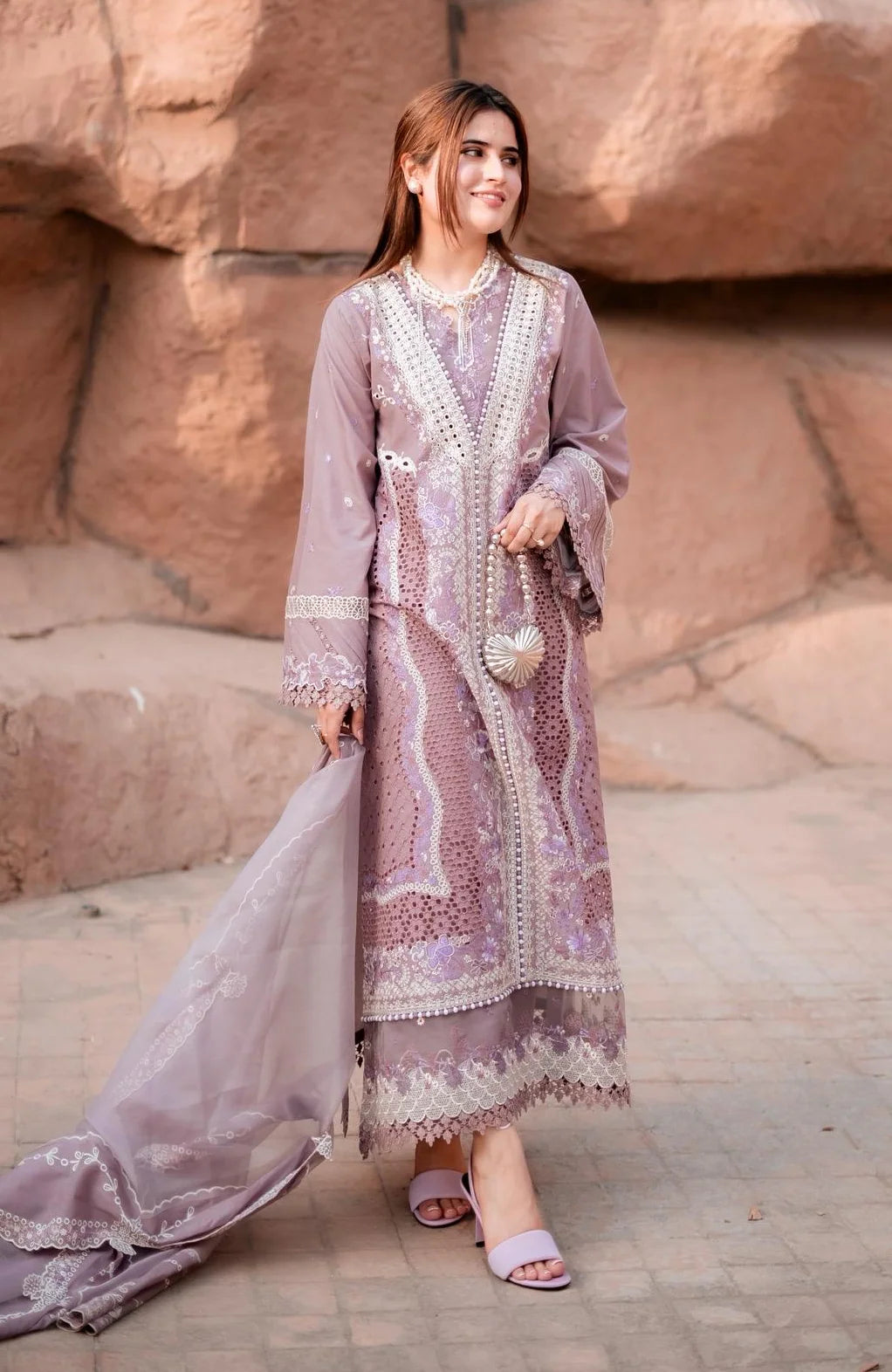 BIN ILYAS - Unstitched 3PC Lawn Embroidered Shirt with Slub Net Dupatta- SNW-1179
