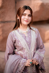 BIN ILYAS - Unstitched 3PC Lawn Embroidered Shirt with Slub Net Dupatta- SNW-1179