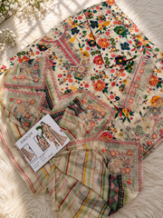 BAROQUE - 3PC PRINTED SHIRT WITH PATCHES AND CHIFFON DUPATA AND TROUSER - SNW-4107