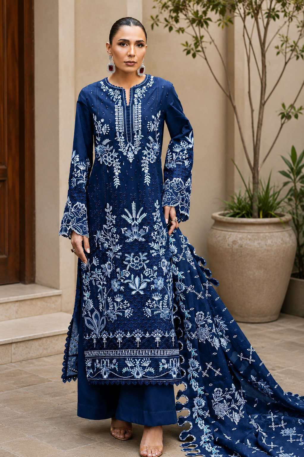 Akbar Aslam - 3PC Luxury Lawn Embroidered Suit - SNW-1190