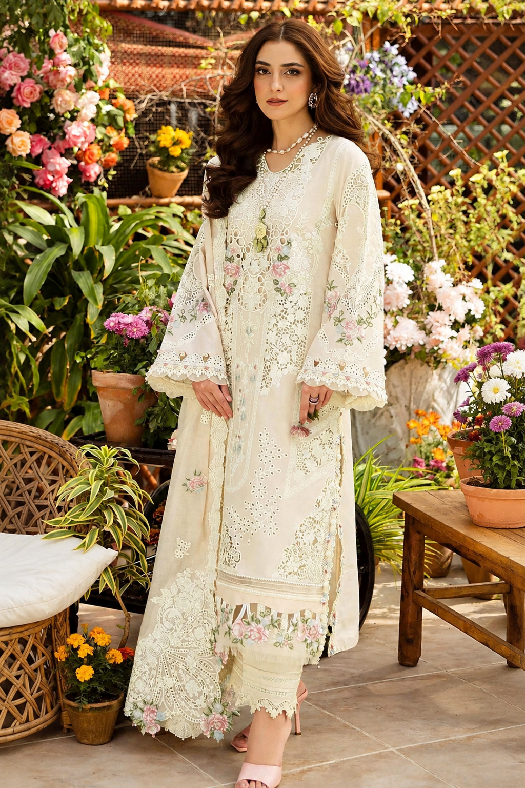ELAF - Unstitched 3PC Luxury Dhanak Embroidered Suit With Hand Made Neck Patch - SNW-1704