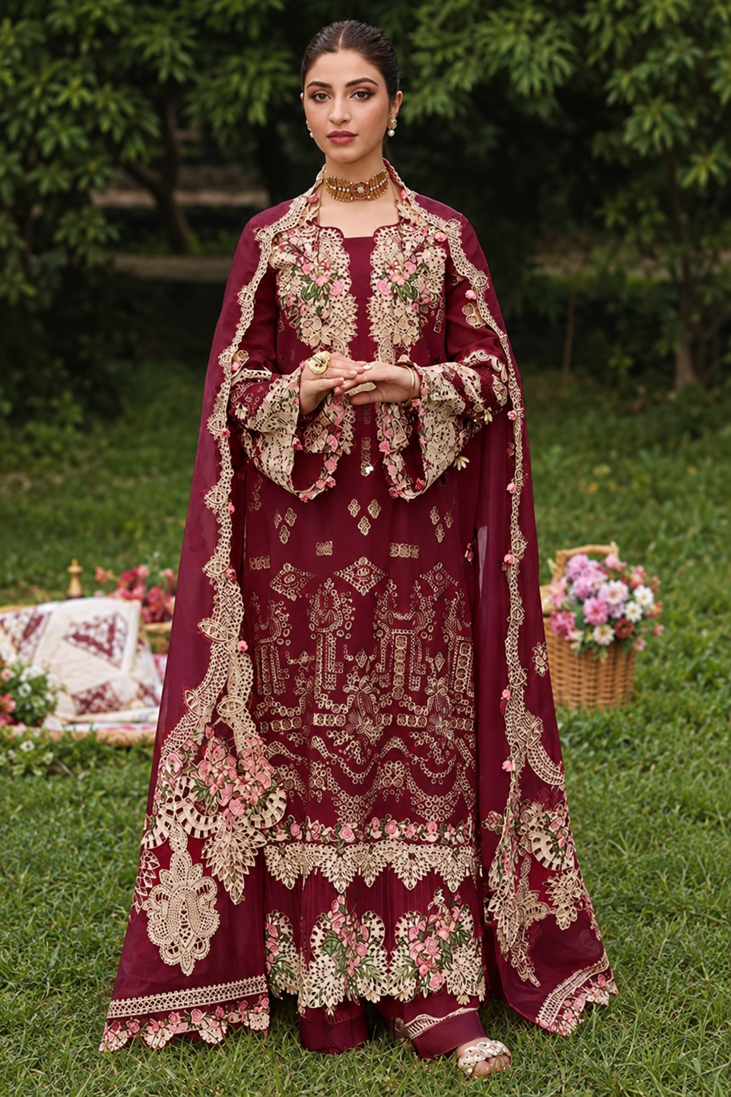 KAHF  - 3PC Unstitched Luxury Dhanak Embroidered Suit - SNW-7131