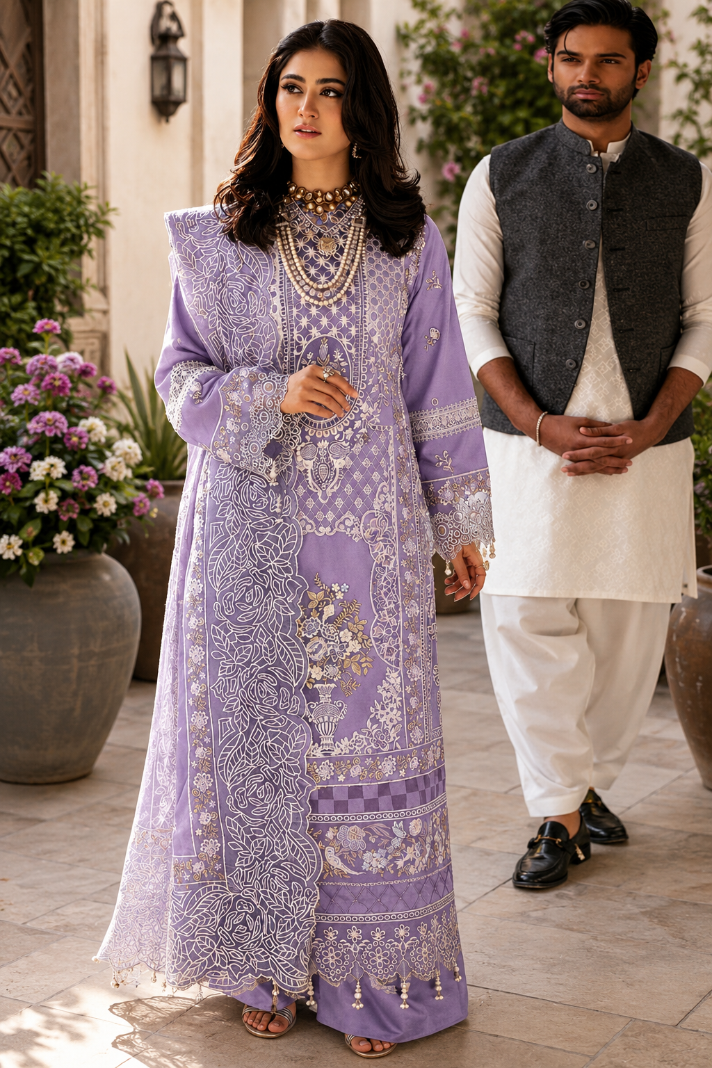 MAHNUR - Unstitched 3PC Lawn Embroidered Suit - SNW-1155