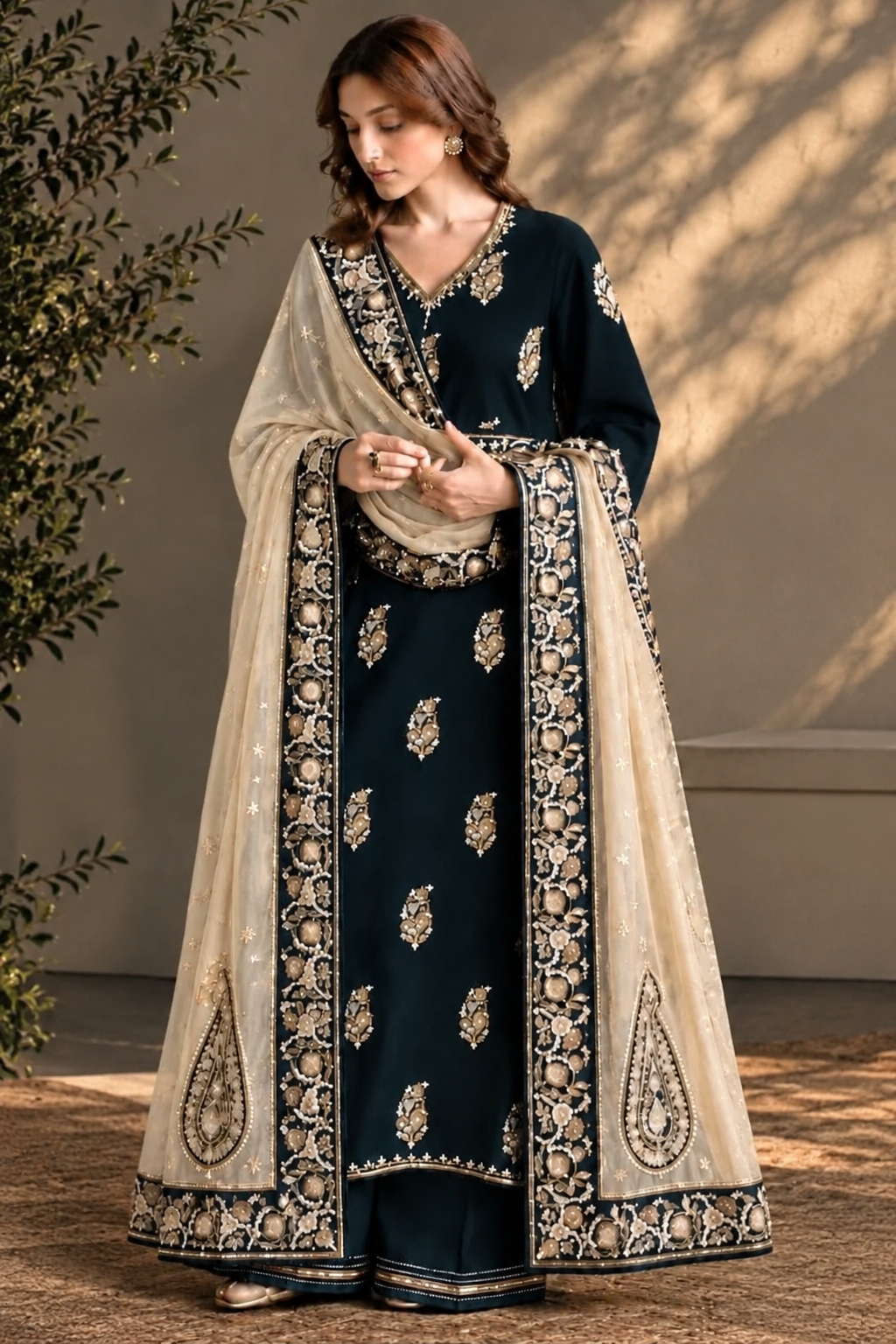 BATIK - 3PC Unstitched Luxury Dhanak Embroidered Suit - SNW-7172