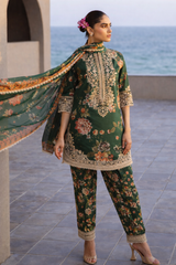 ZAINAB CHOTTANI - 3PC PRINTED SHIRT WITH PATCHES AND CHIFFON DUPATA AND TROUSER - SNW - 4103