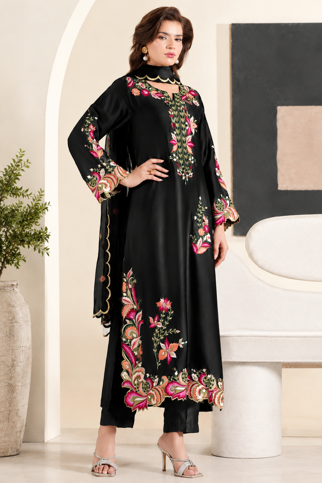 Ethnc - Silk Embroided 2PC Article - SNW-9105