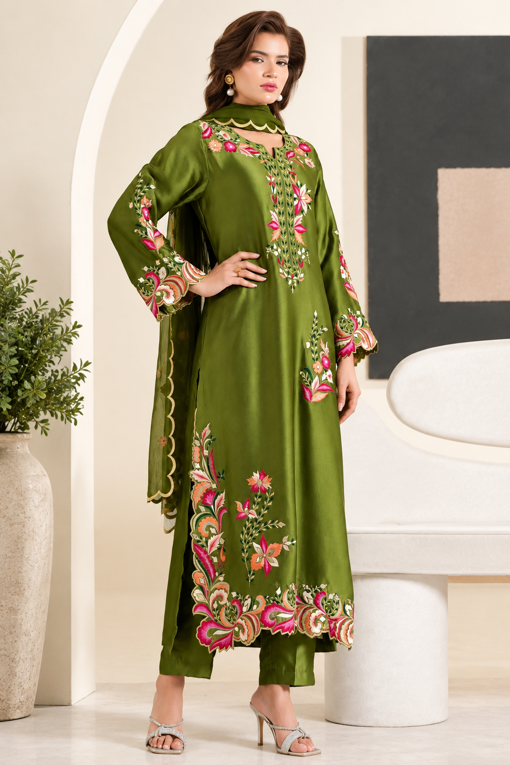 Ethnc - Silk Embroided 2PC Article - SNW-9106