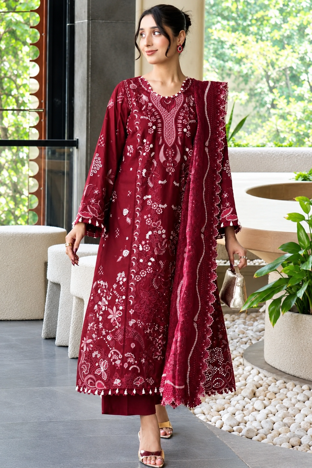 Aneelas - Unstitched 3PC Luxury Dhanak Embroidered Suit - SNW-7155