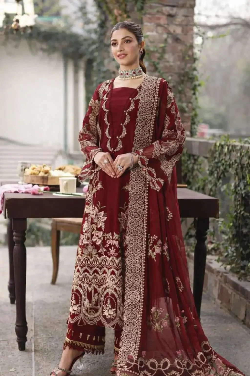 KAHF- Unstitched 3PC Luxury Dhanak Embroidered Suit - SNW-7163