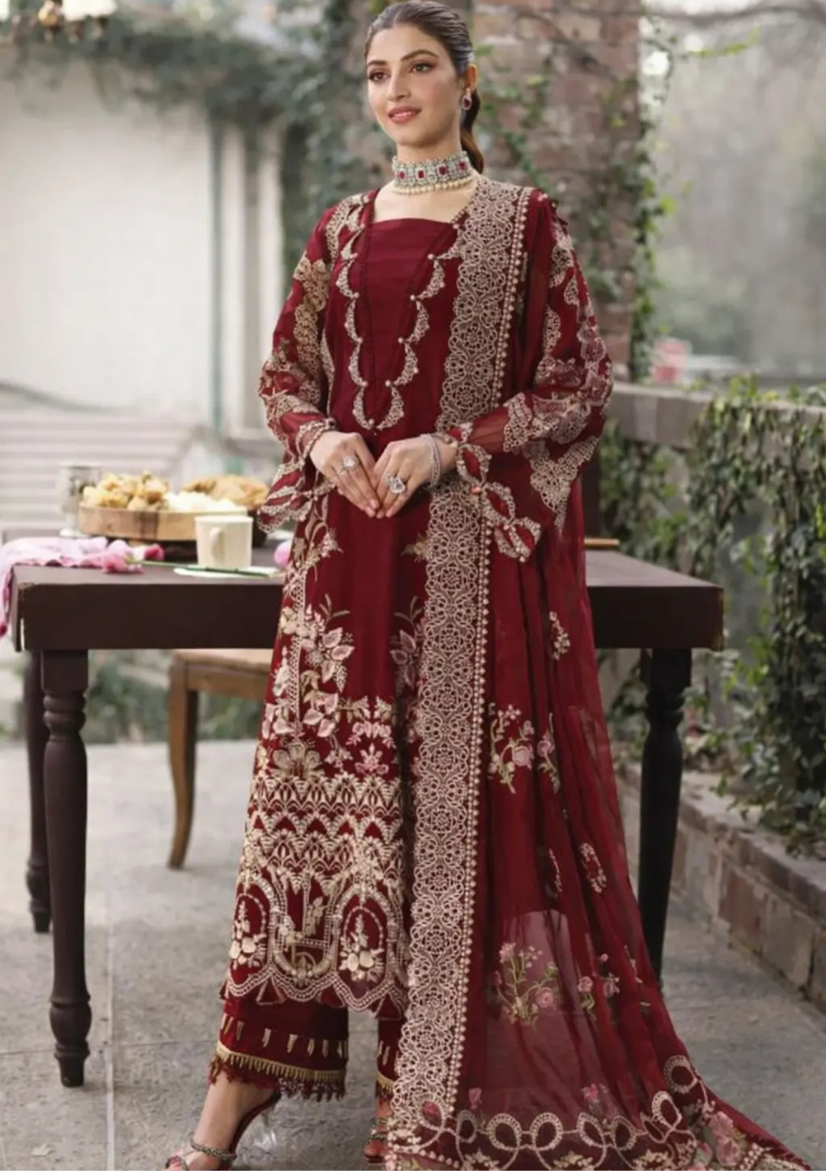 KAHF- 3PC Luxury Lawn Embroidered Suit - SNW-1109