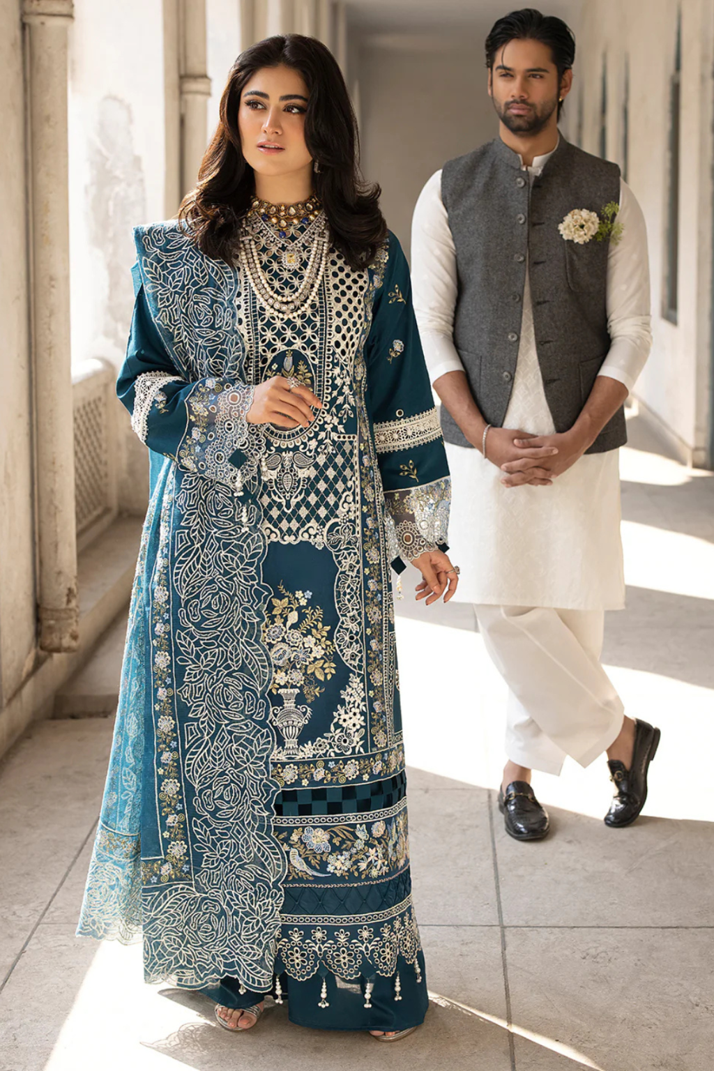 MAHNUR - Unstitched 3PC Lawn Embroidered Suit - SNW-1103