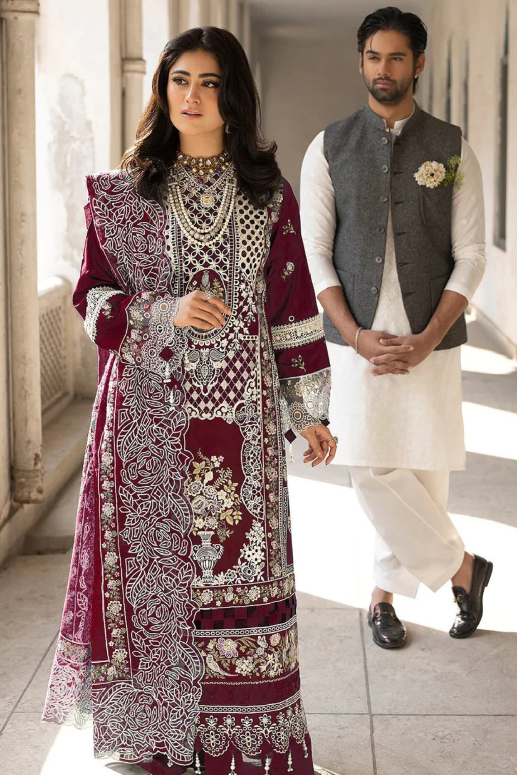 MAHNUR - 3PC Luxury Lawn Embroidered Suit - SNW-1105