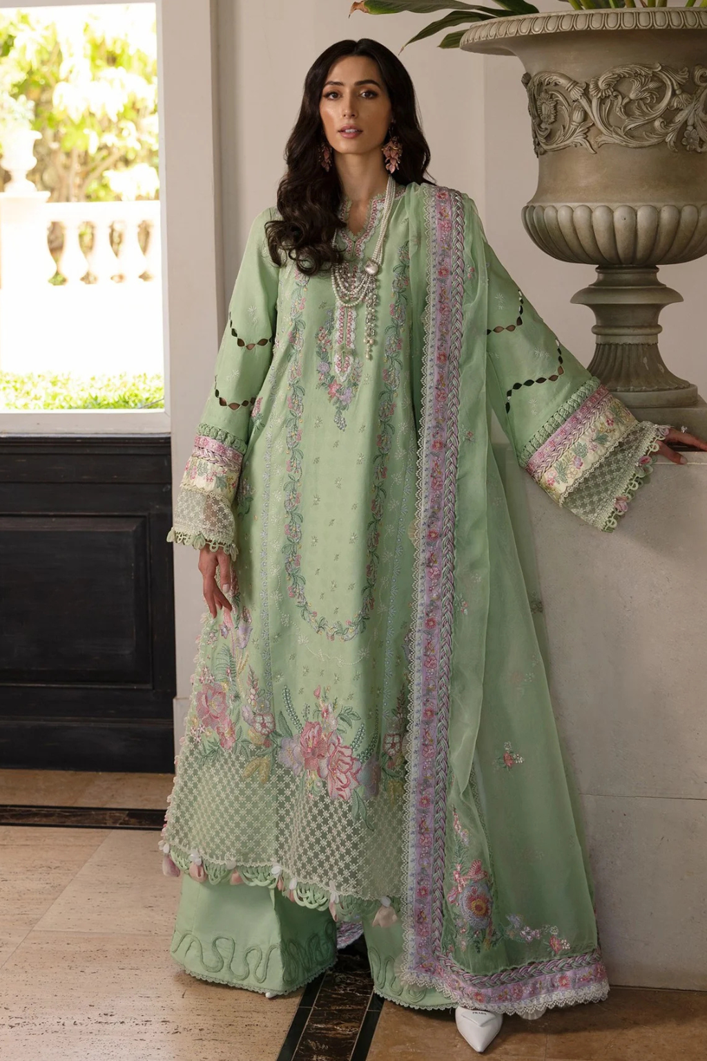 Republic Womenswear - Unstitched 3PC Lawn Embroidered Shirt with Slub Net Dupatta- SNW-1178