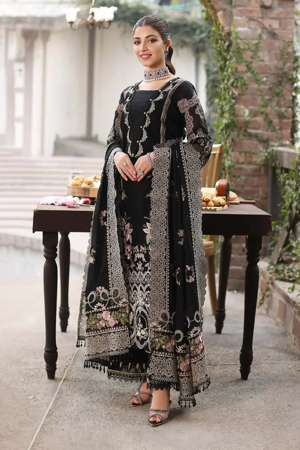 KAHF- 3PC Luxury Lawn Embroidered Suit - SNW-1111
