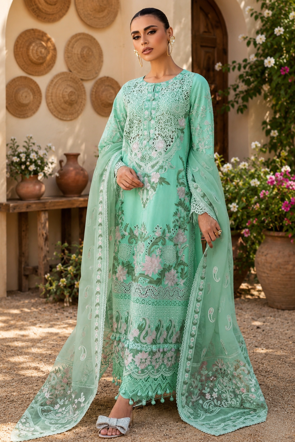 Akbar Aslam - 3PC Luxury Lawn Embroidered Suit - SNW-1112