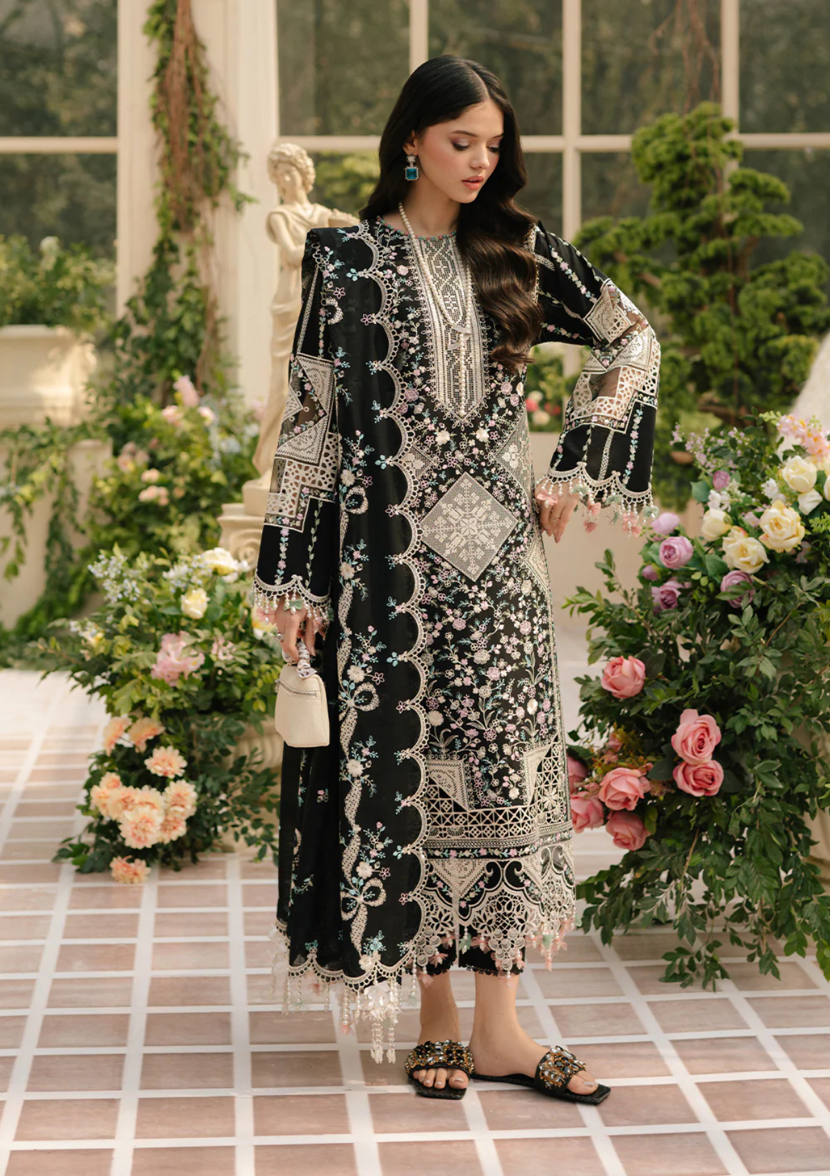 BIN ILYAS - 3PC Luxury Lawn Embroidered Suit - SNW-1101